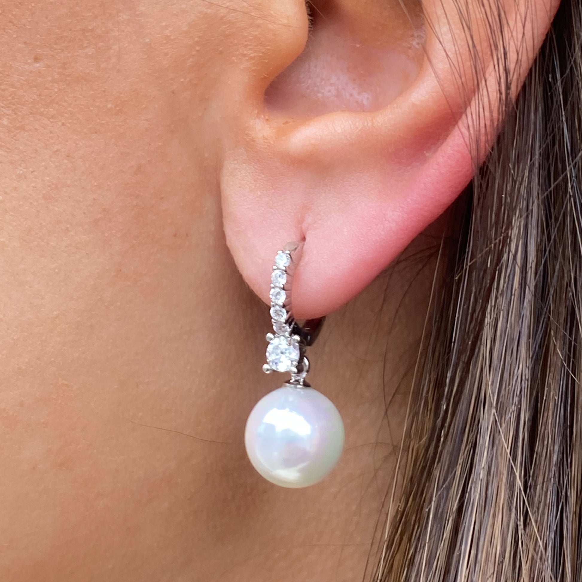 Silver CZ & Faux Pearl Hoop Earrings - John Ross Jewellers