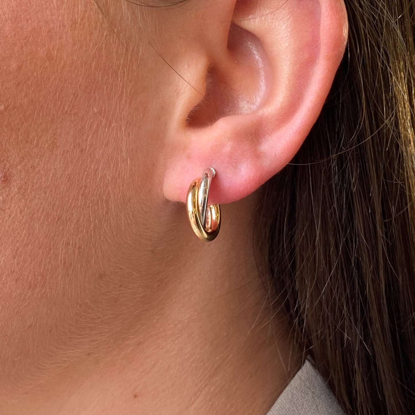 9ct Gold Classic Two Tone Hoop Earrings | Round Tube - John Ross Jewellers