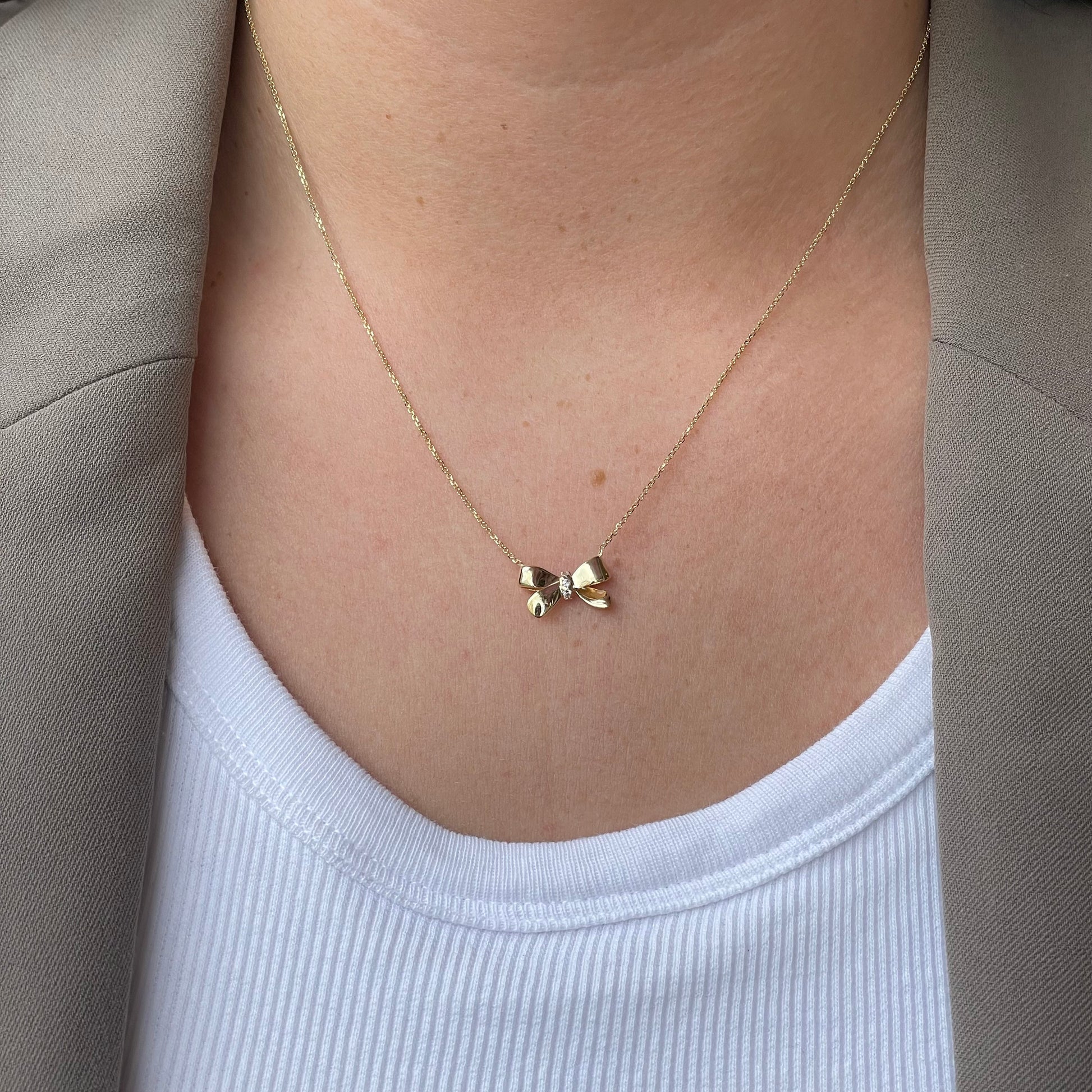 9ct Gold CZ Bow Necklace - John Ross Jewellers