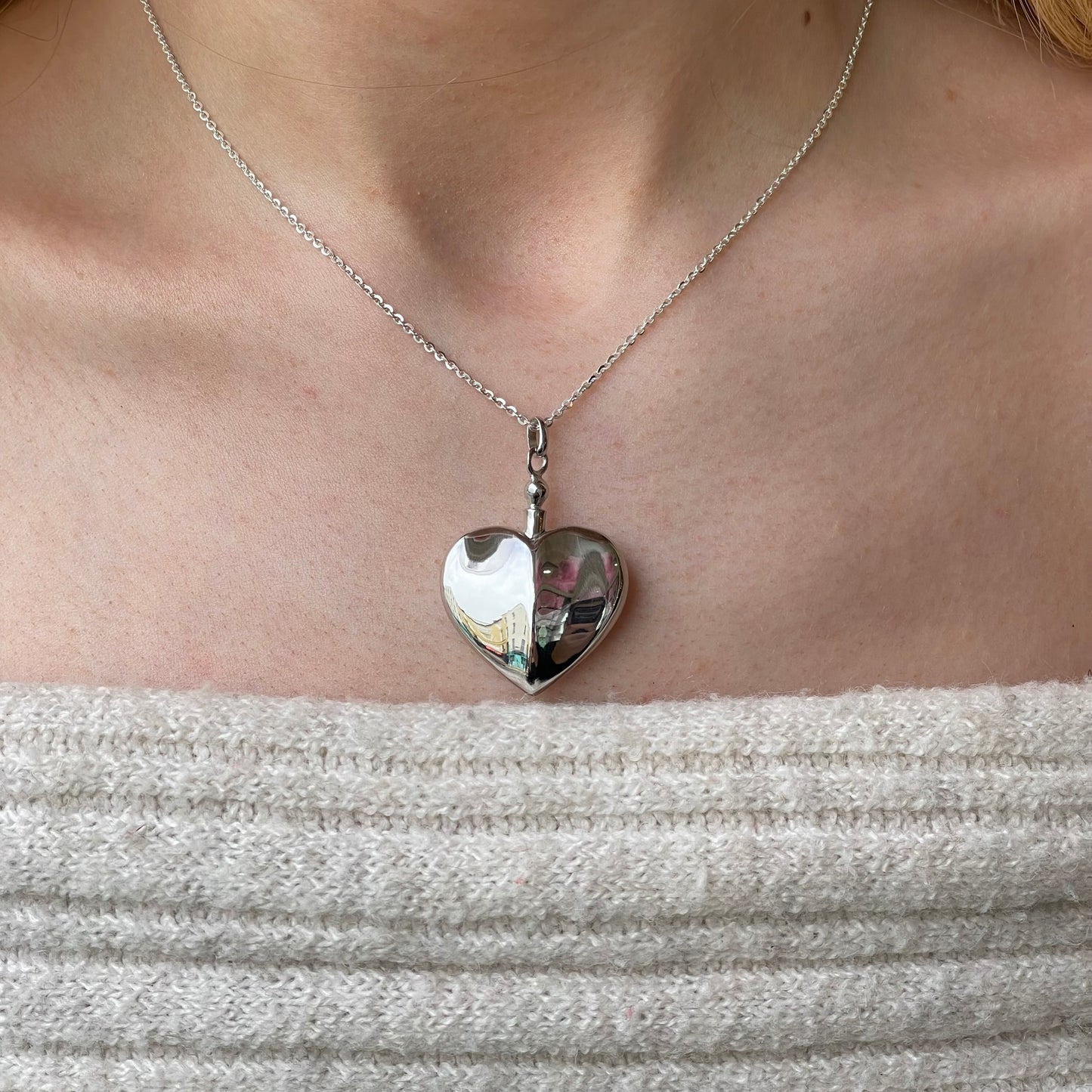 Silver Sculpted Heart Ash Locket Necklace