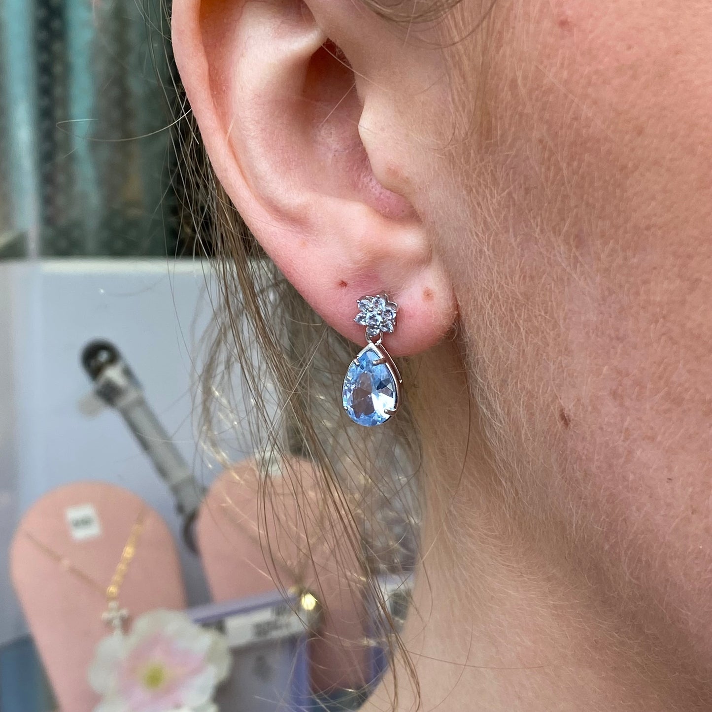Silver Aqua Pear CZ Drop Earrings - John Ross Jewellers