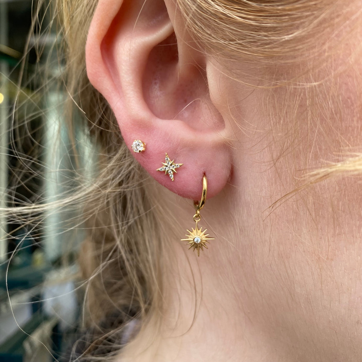 9ct Gold CZ North Star Stud Earrings