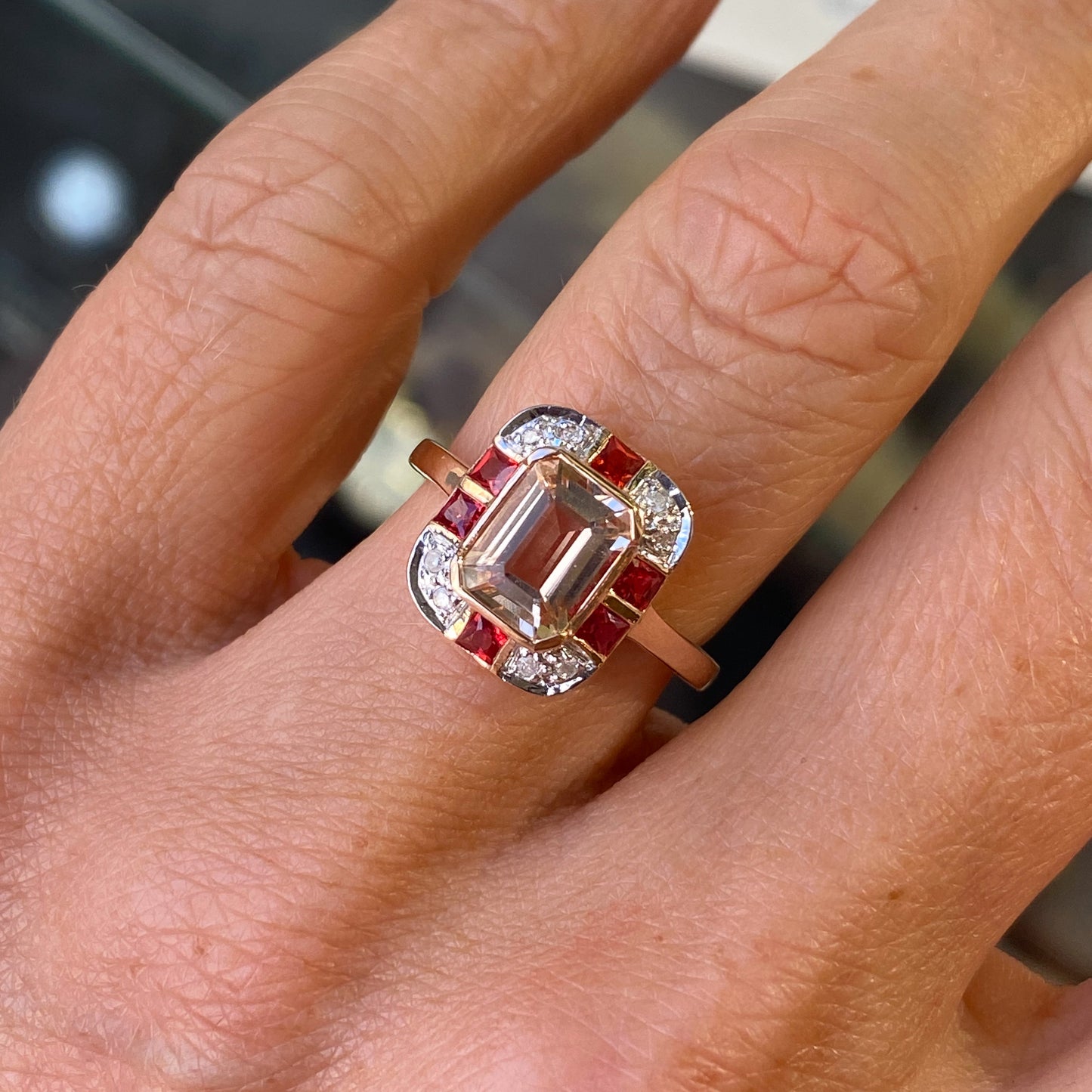 9ct Rose Gold Morganite, Orange Sapphire & Diamond Ring - John Ross Jewellers