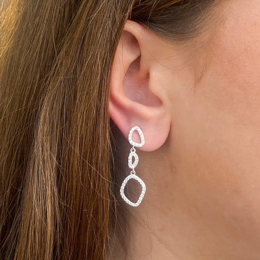 Silver CZ Organic Shapes Drop Earrings - John Ross Jewellers