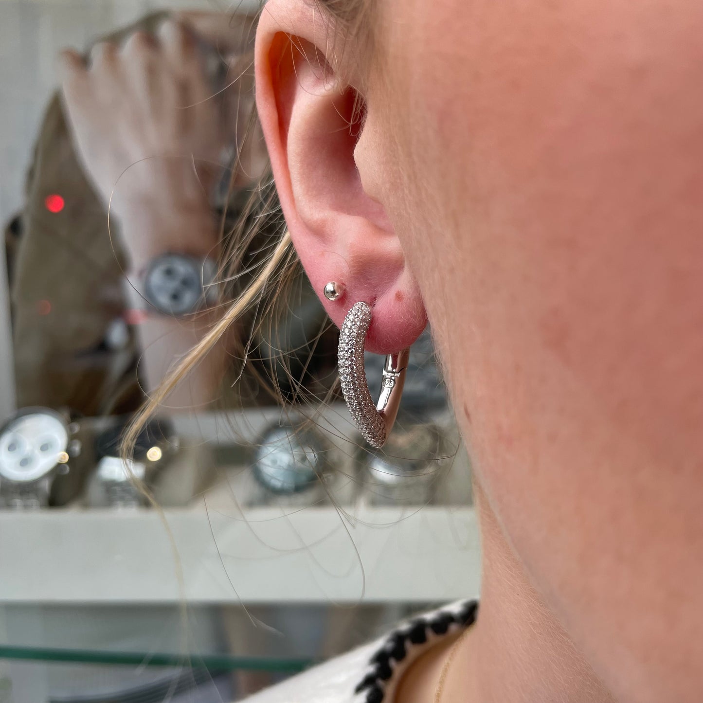 Silver Pave CZ Pointed Hoop Earrings - John Ross Jewellers