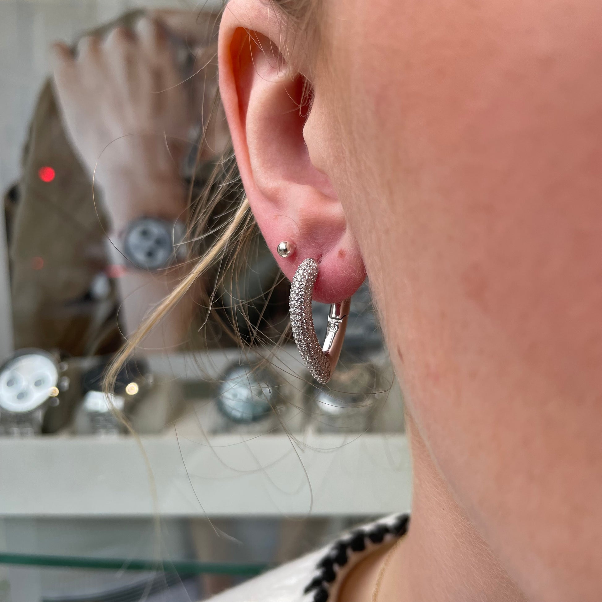 Silver Pave CZ Pointed Hoop Earrings - John Ross Jewellers