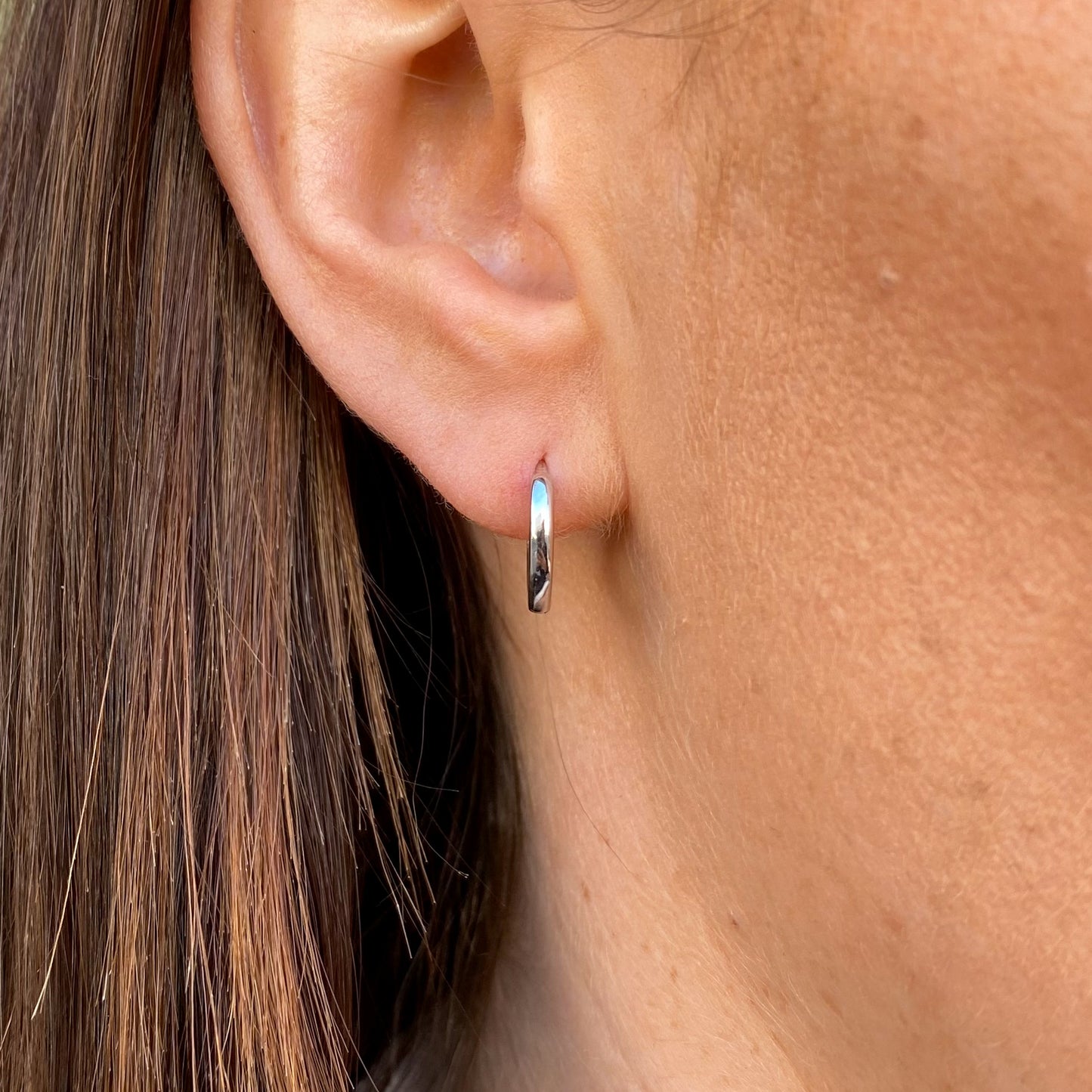 9ct White Gold 2mm Huggie Hoop Earrings | 12mm - John Ross Jewellers