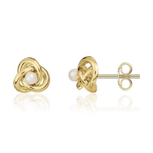 9ct Gold Freshwater Pearl Knot Earrings | 4.5mm - John Ross Jewellers