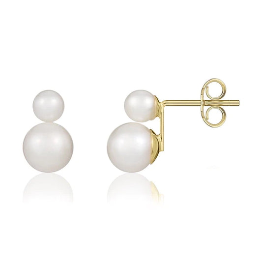 9ct Gold Freshwater Pearl Double Stud Earrings - John Ross Jewellers