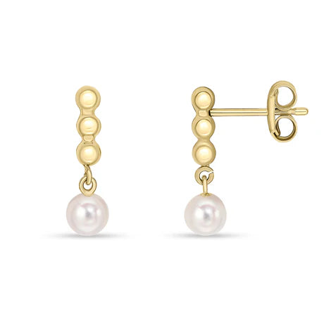 9ct Gold Freshwater Pearl Beaded Drop Earrings