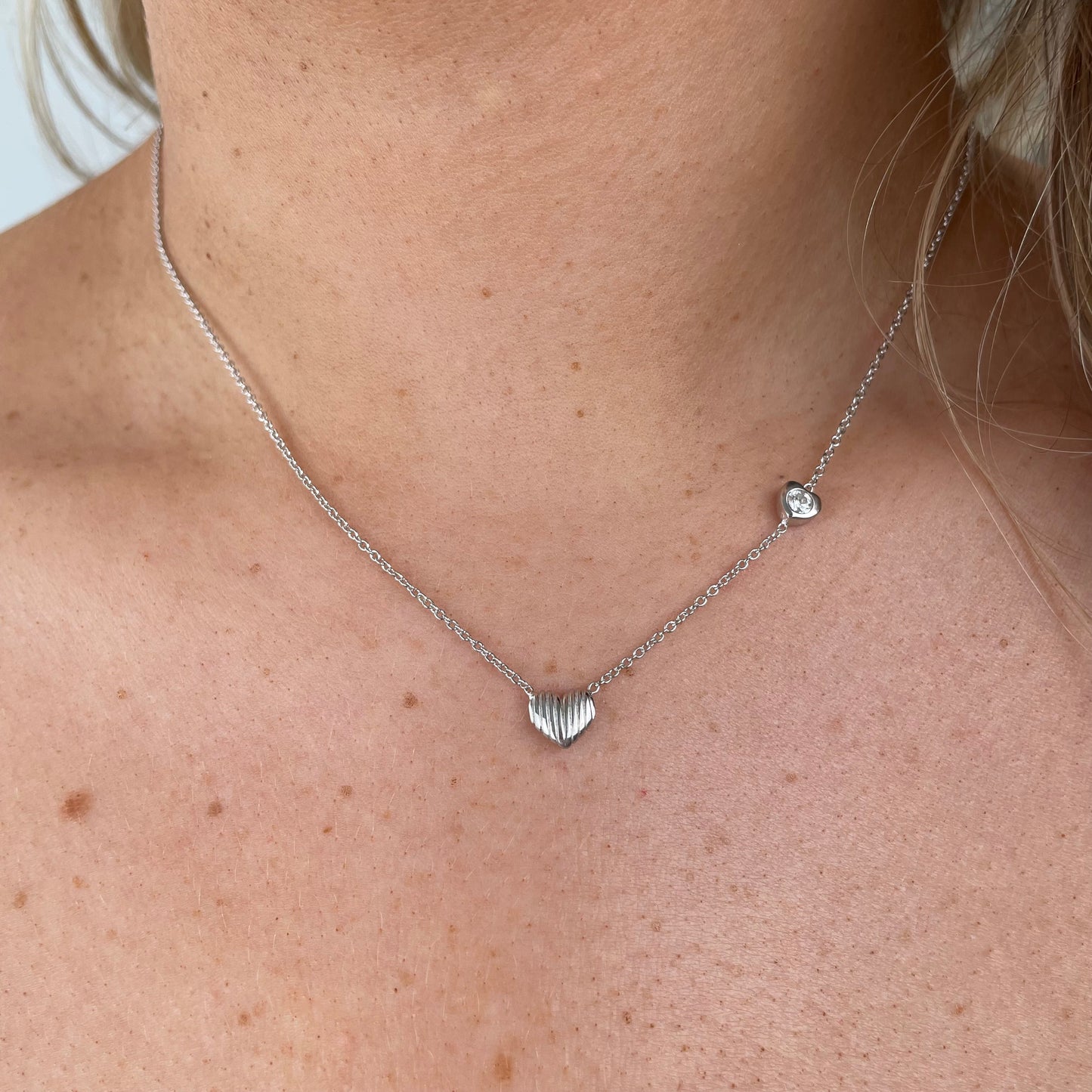 Silver Heart & CZ Necklace