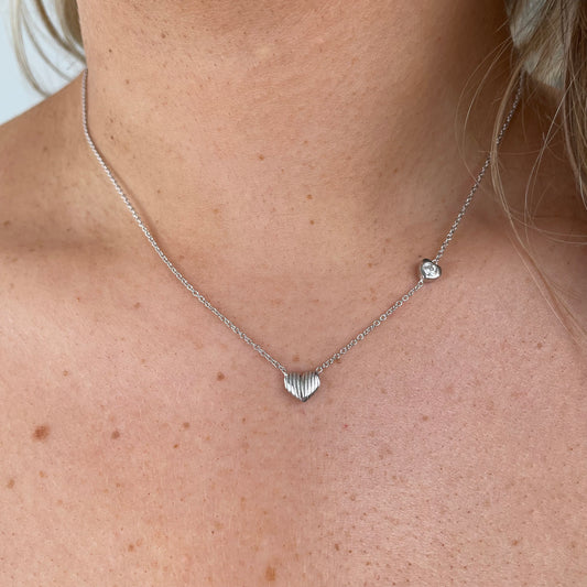 Silver Heart & CZ Necklace