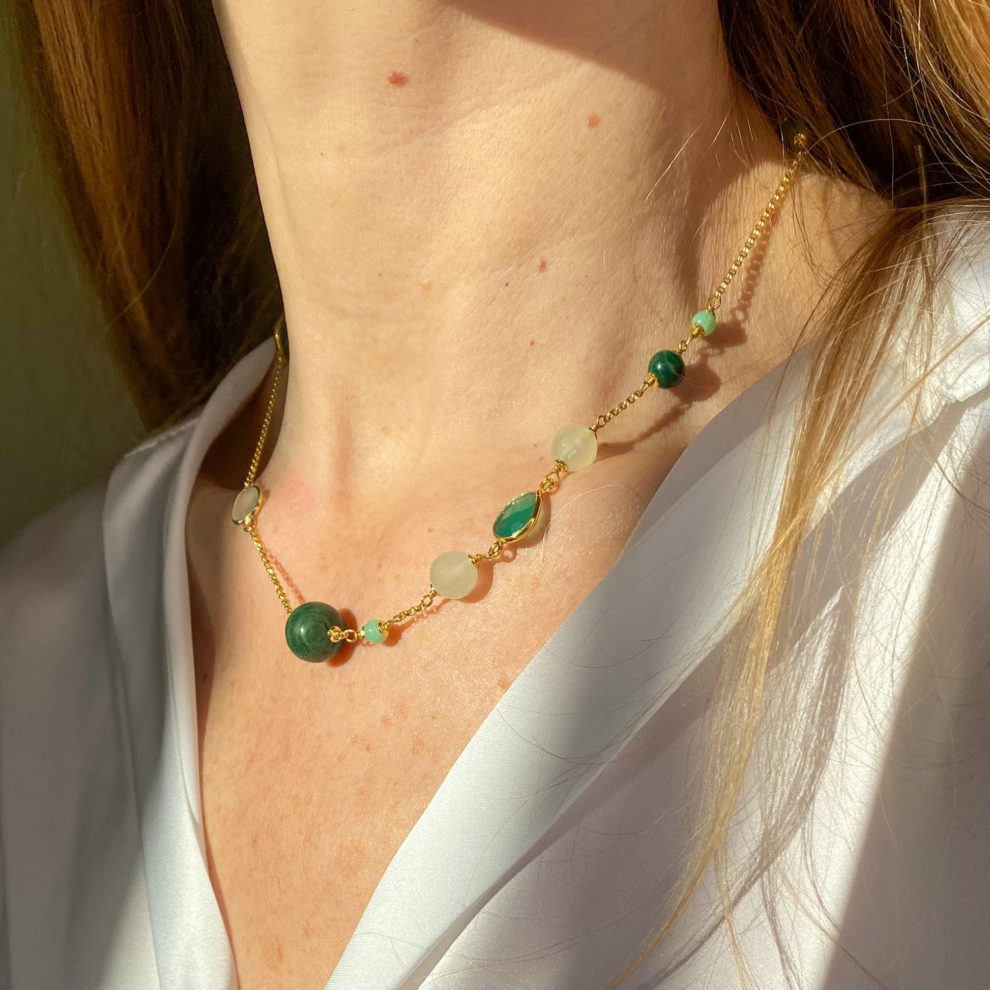 Green Goddess - Jade, Quartz & Malachite Necklace | 46cm - John Ross Jewellers