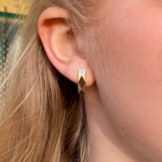 9ct Gold Faceted Chunky Huggie Hoop Earrings - John Ross Jewellers