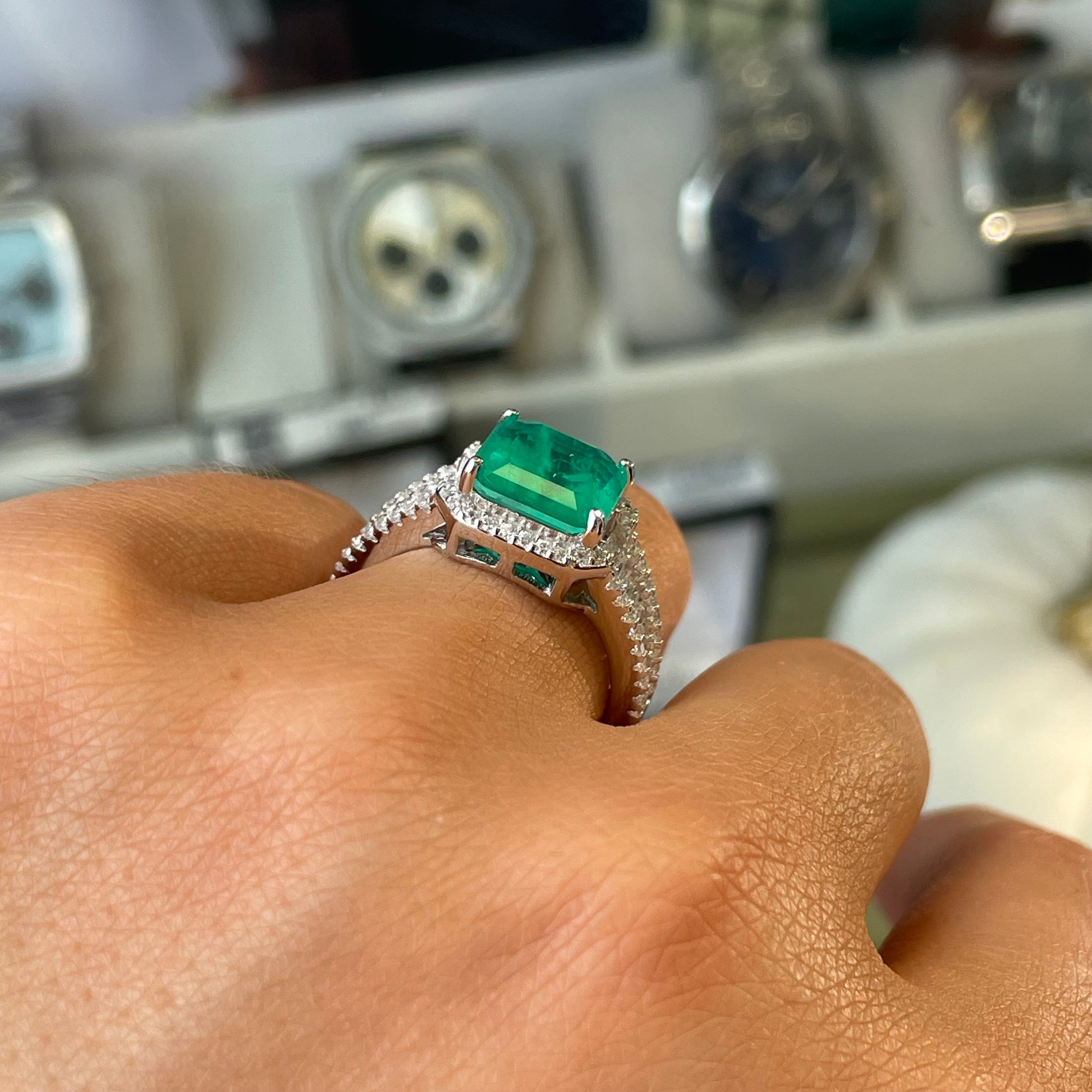 Silver Green Fusion  CZ Solitaire Ring - John Ross Jewellers
