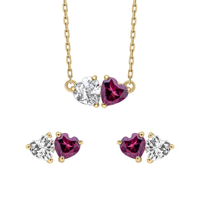 9ct Gold Moi Et Toi Gemstone Earring & Necklace Set