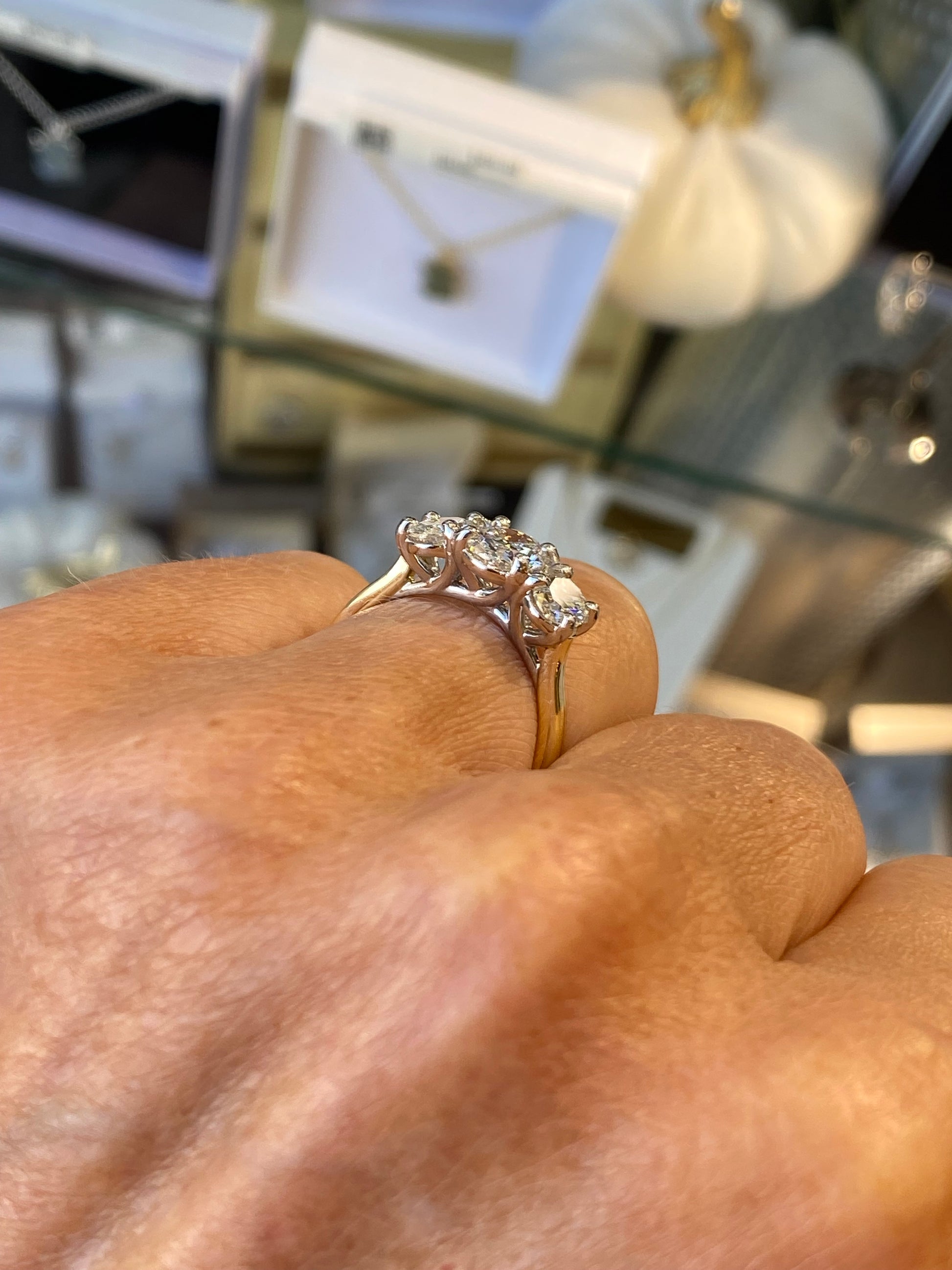 18ct Gold Oval Trilogy Engagement Ring | Certificated Lab 2.12ct - John Ross Jewellers