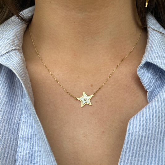 9ct Gold Mother of Pearl & CZ Star Necklace - John Ross Jewellers