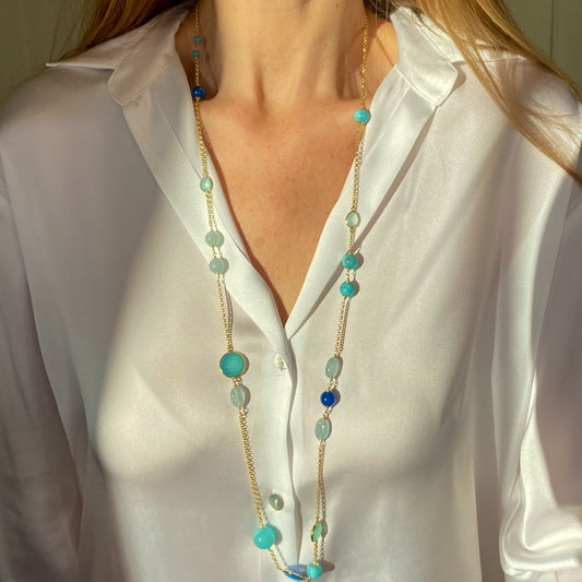 Adria Amazonite, Agate, Quartz & Aquamarine Necklace | 110cm - John Ross Jewellers