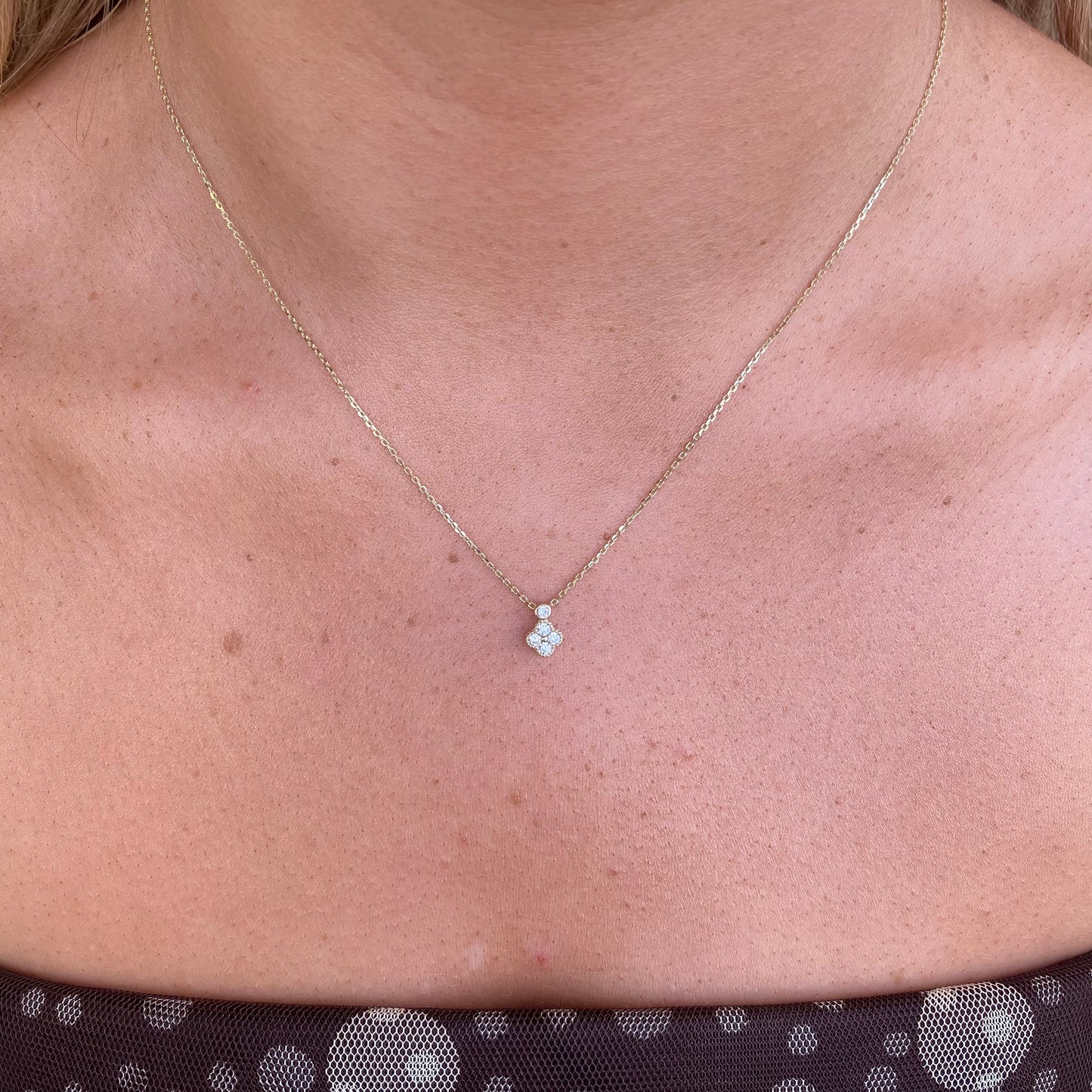 9ct Gold CZ Quatrefoil Necklace | Mini