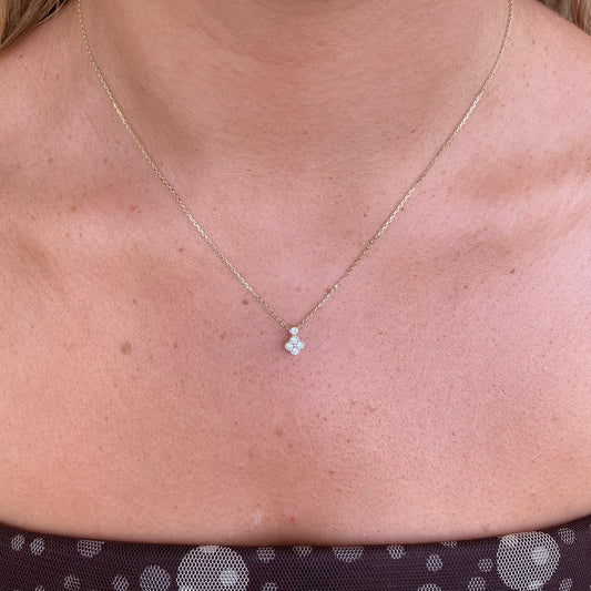 9ct Gold CZ Quatrefoil Necklace | Mini