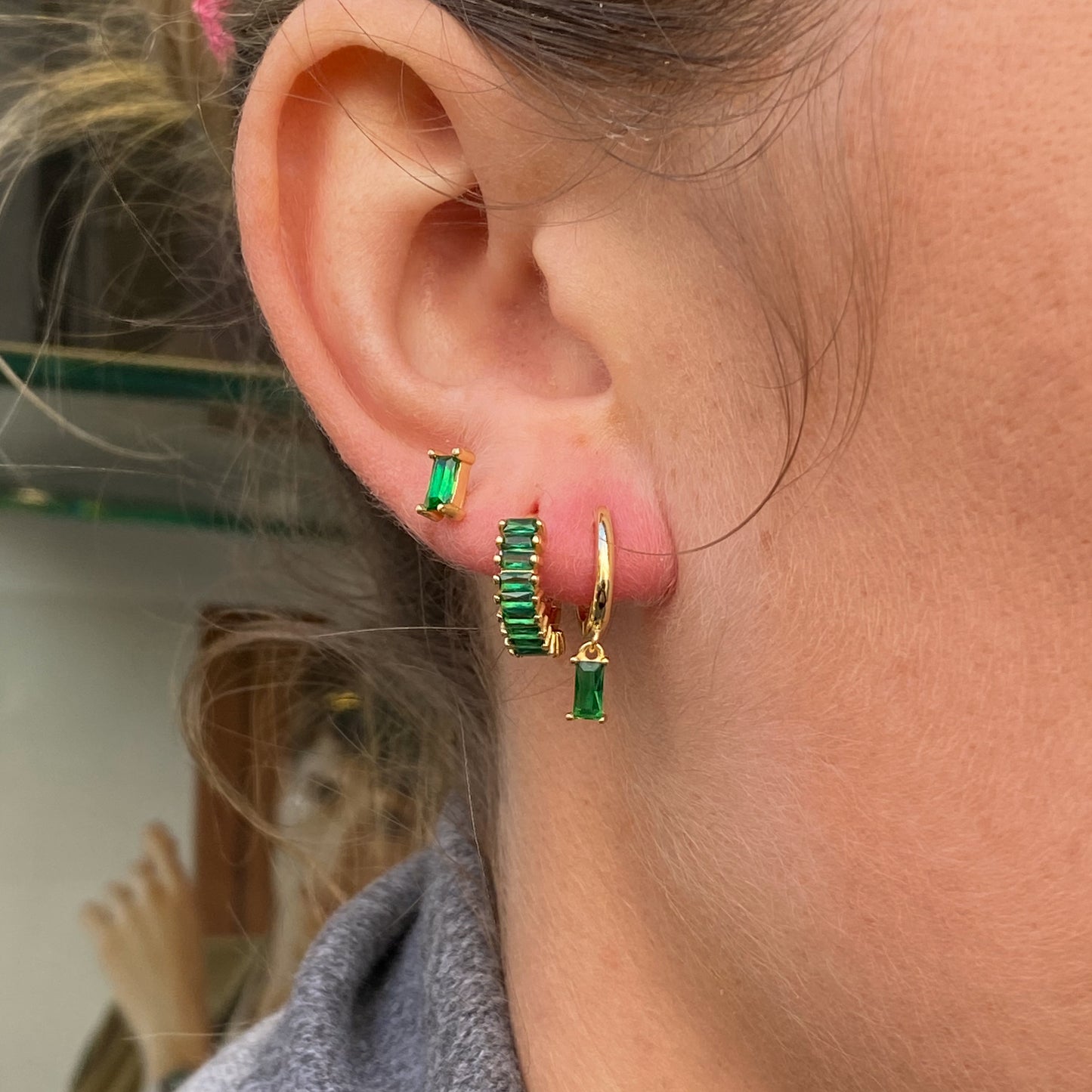 Sunshine Emerald Green CZ Horseshoe Huggie Hoop Earrings - John Ross Jewellers