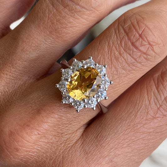 Silver Citrine & CZ Diana Cluster Ring