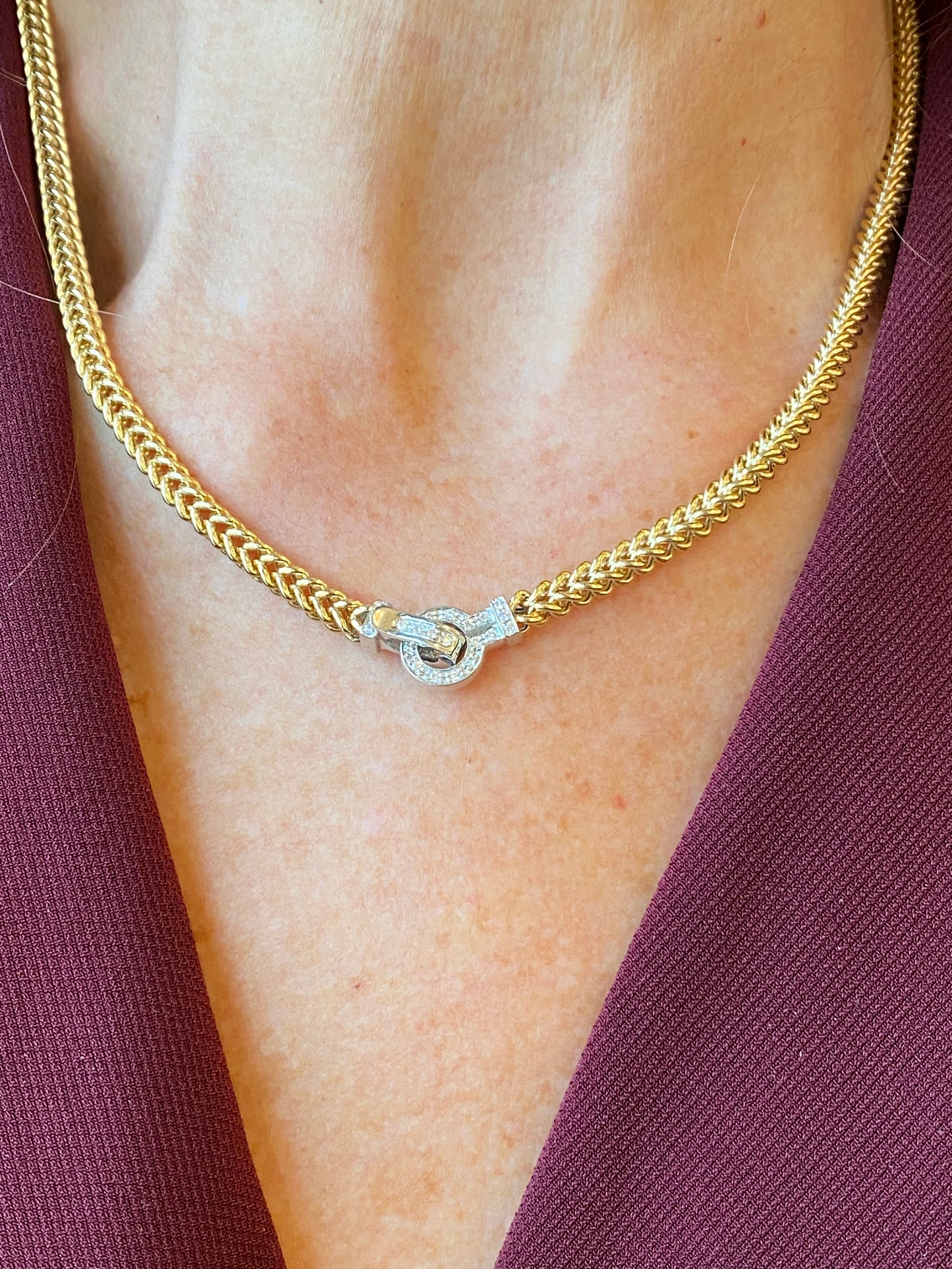 18ct Gold Spiga Necklace with Diamond Clasp - John Ross Jewellers