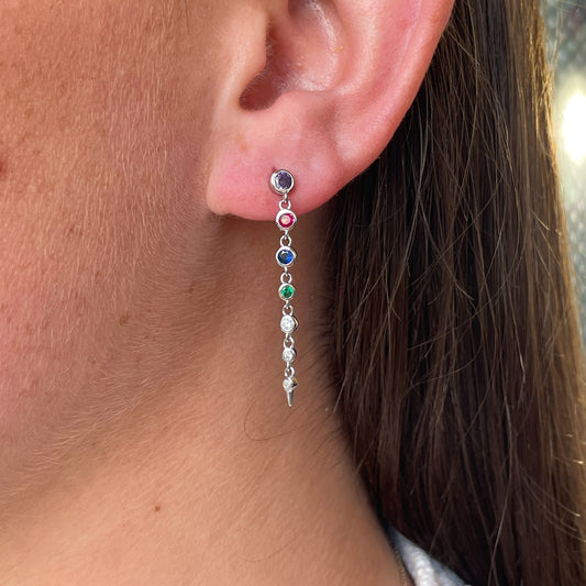 Silver Raindrop Drop Earrings | Multi Coloured - John Ross Jewellers