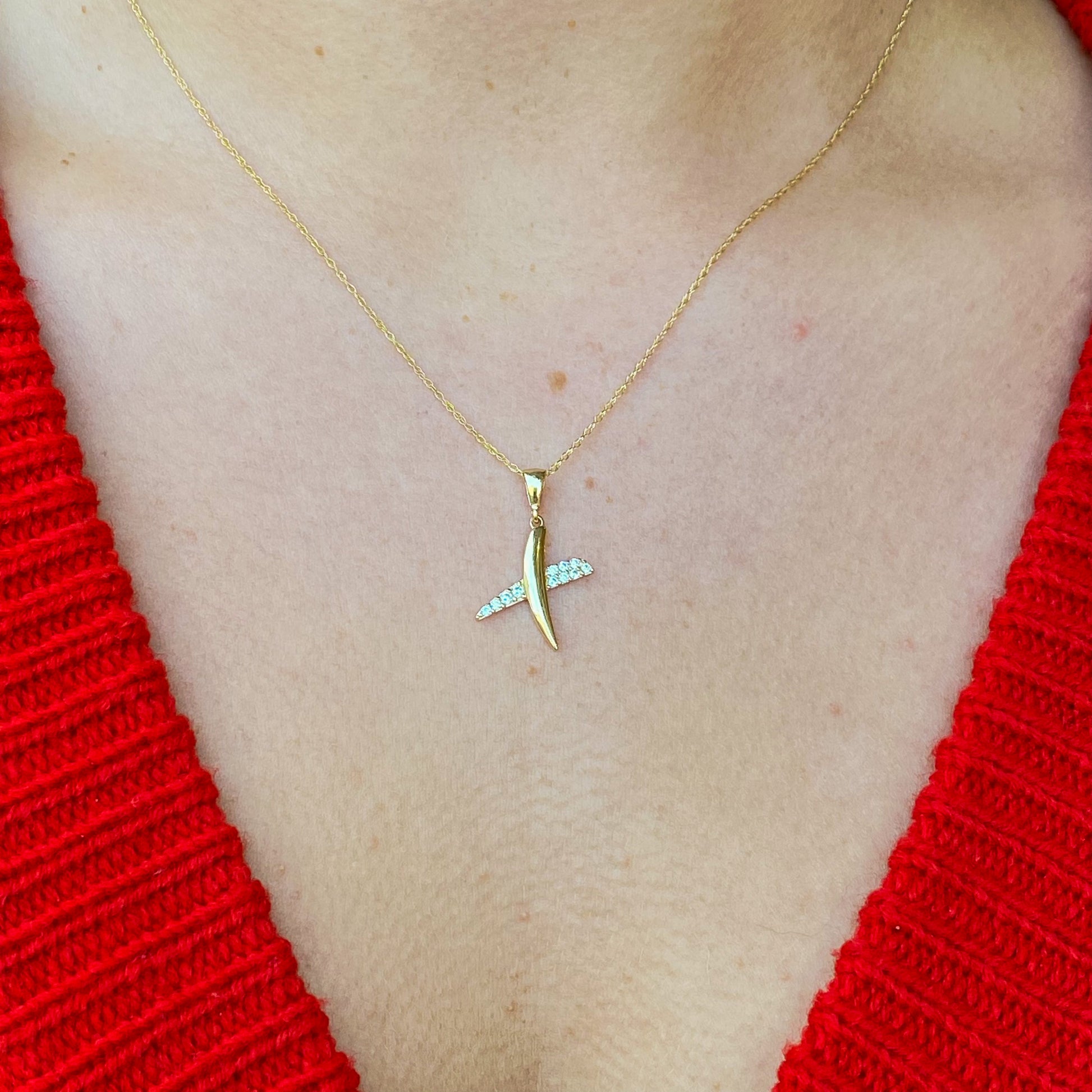 9ct Gold CZ Kiss Necklace - John Ross Jewellers