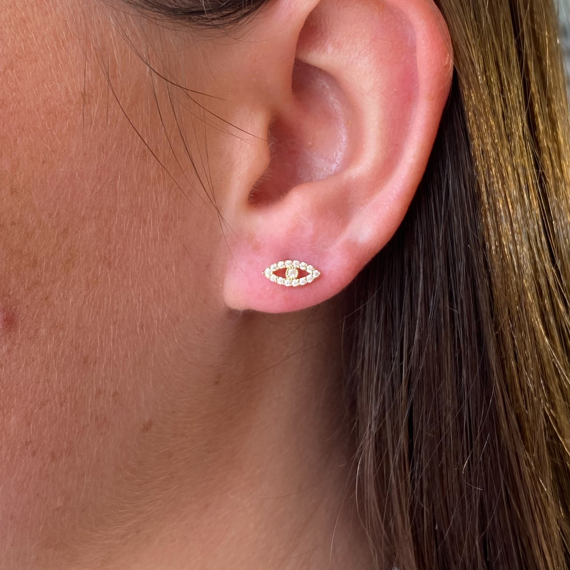 9ct Gold CZ Evil Eye Stud Earrings - John Ross Jewellers