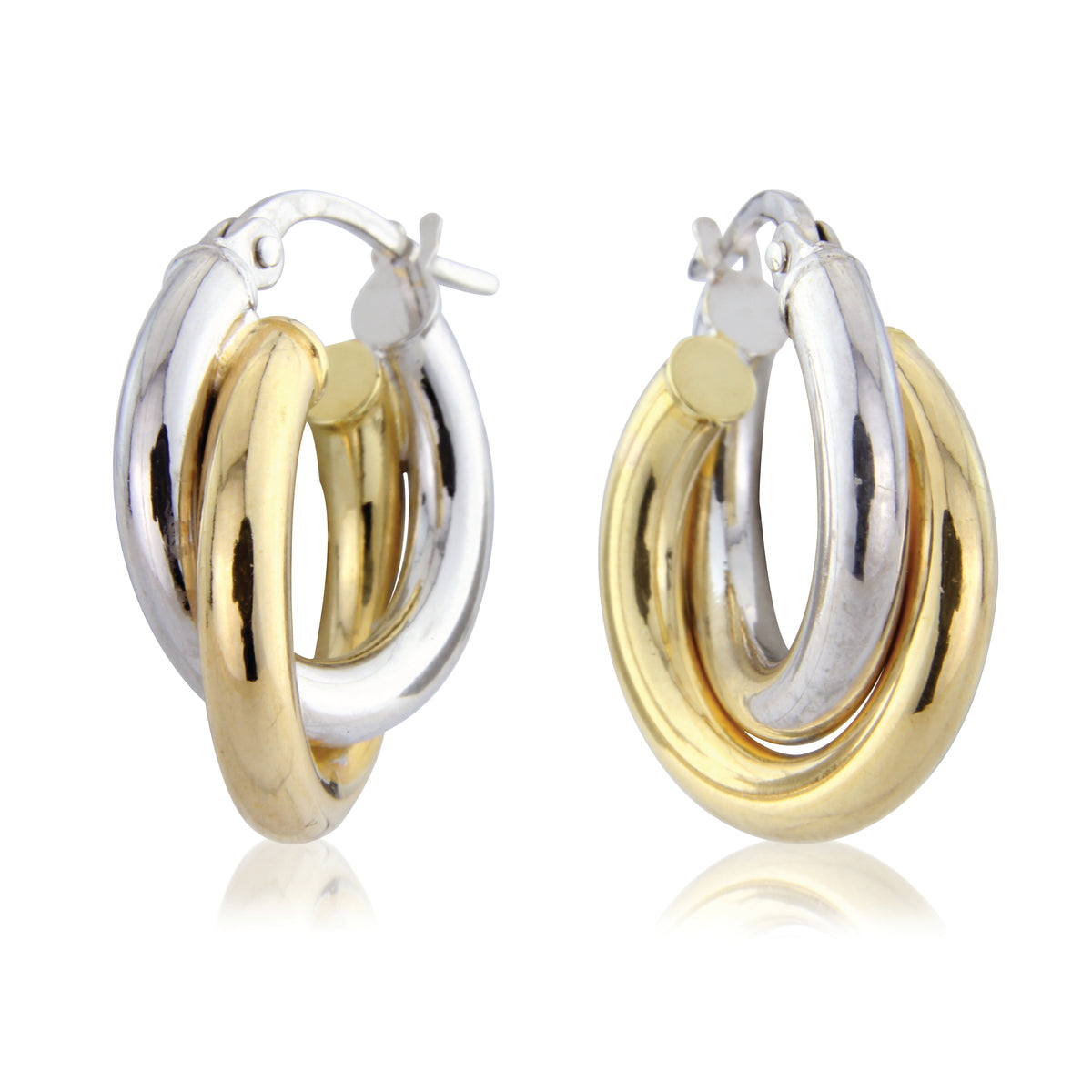 9ct Gold Two Tone Double Hoop Earrings