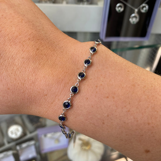 Silver Bezel Set Line Bracelet | Sapphire - John Ross Jewellers
