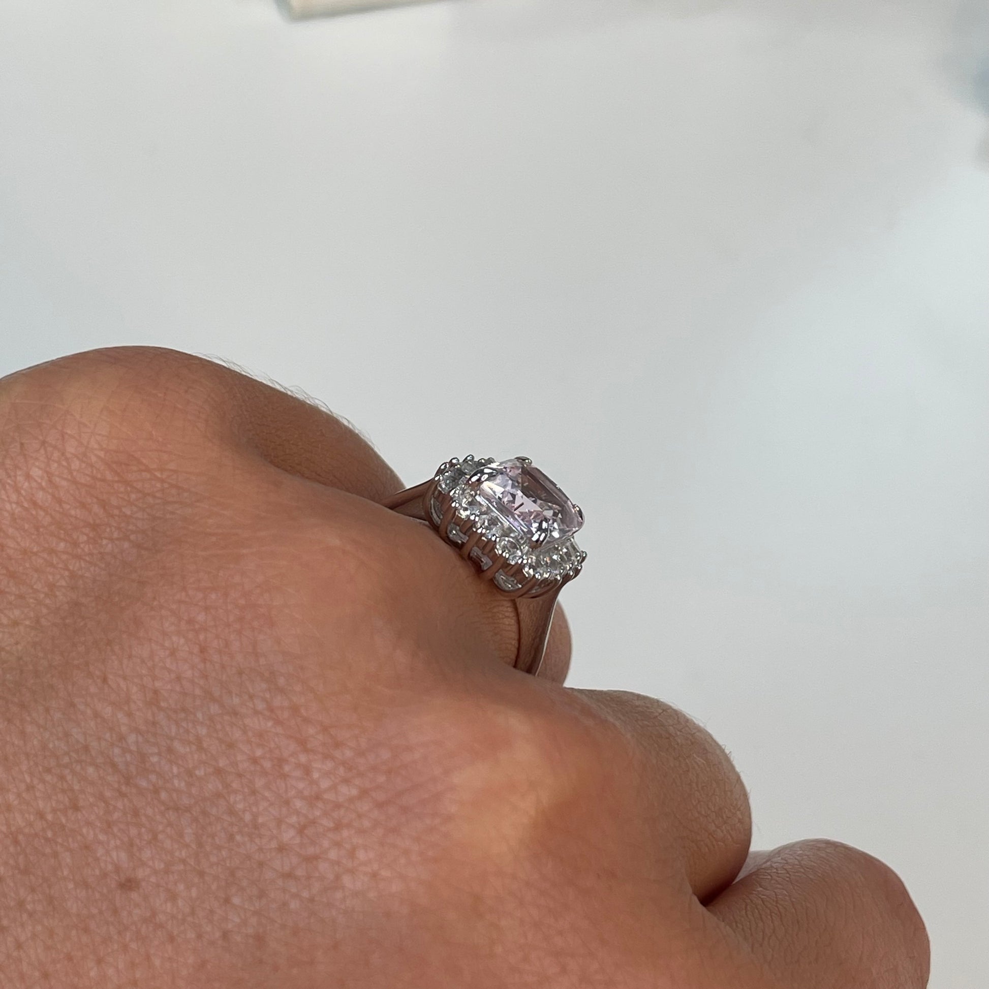 Silver Baby Pink CZ Emerald Cut Cluster Ring - John Ross Jewellers