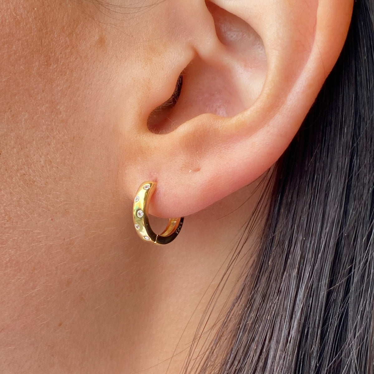 Sunshine CZ Studded Huggie Hoop Earrings