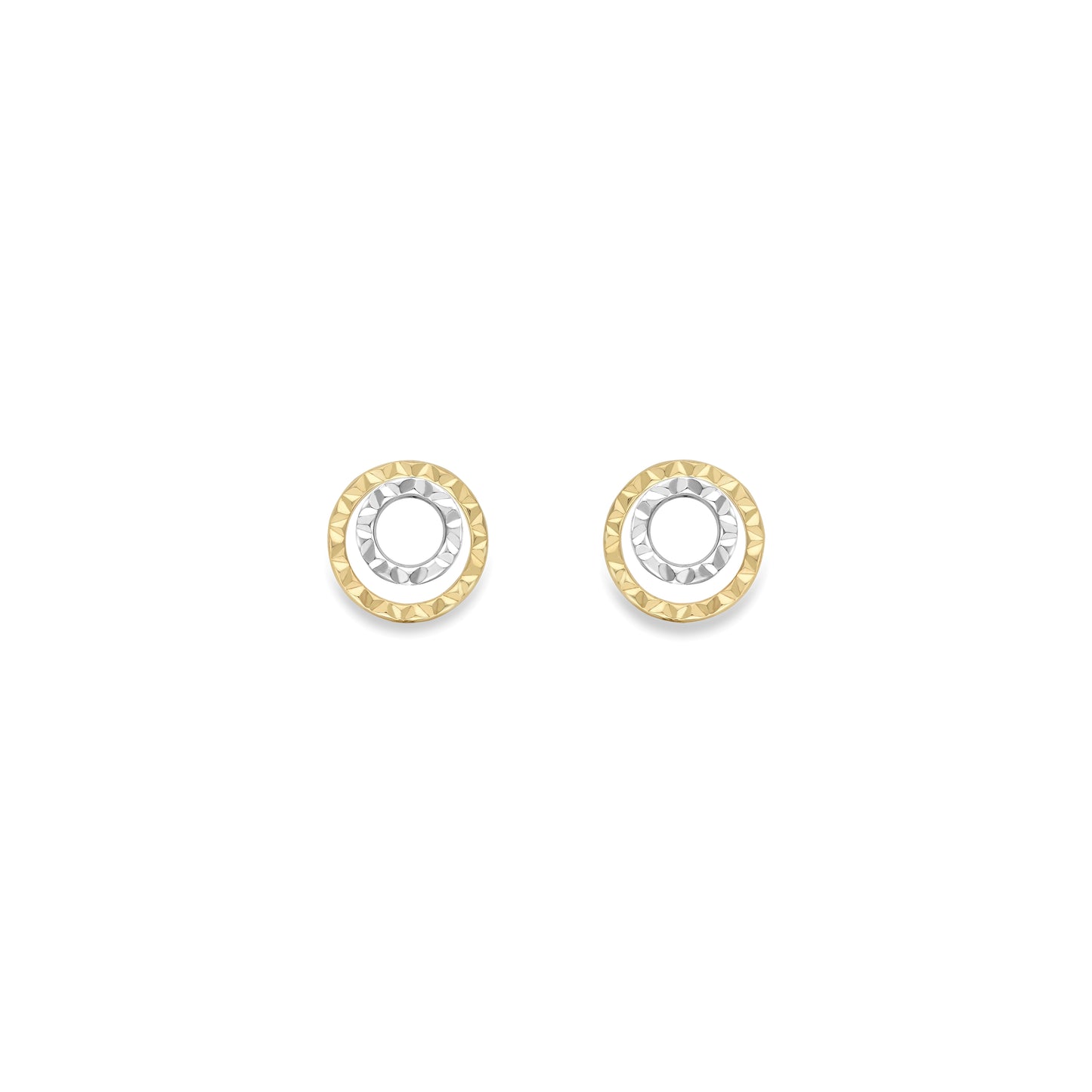 9ct Gold Glittery Two Tone Circles Stud Earrings