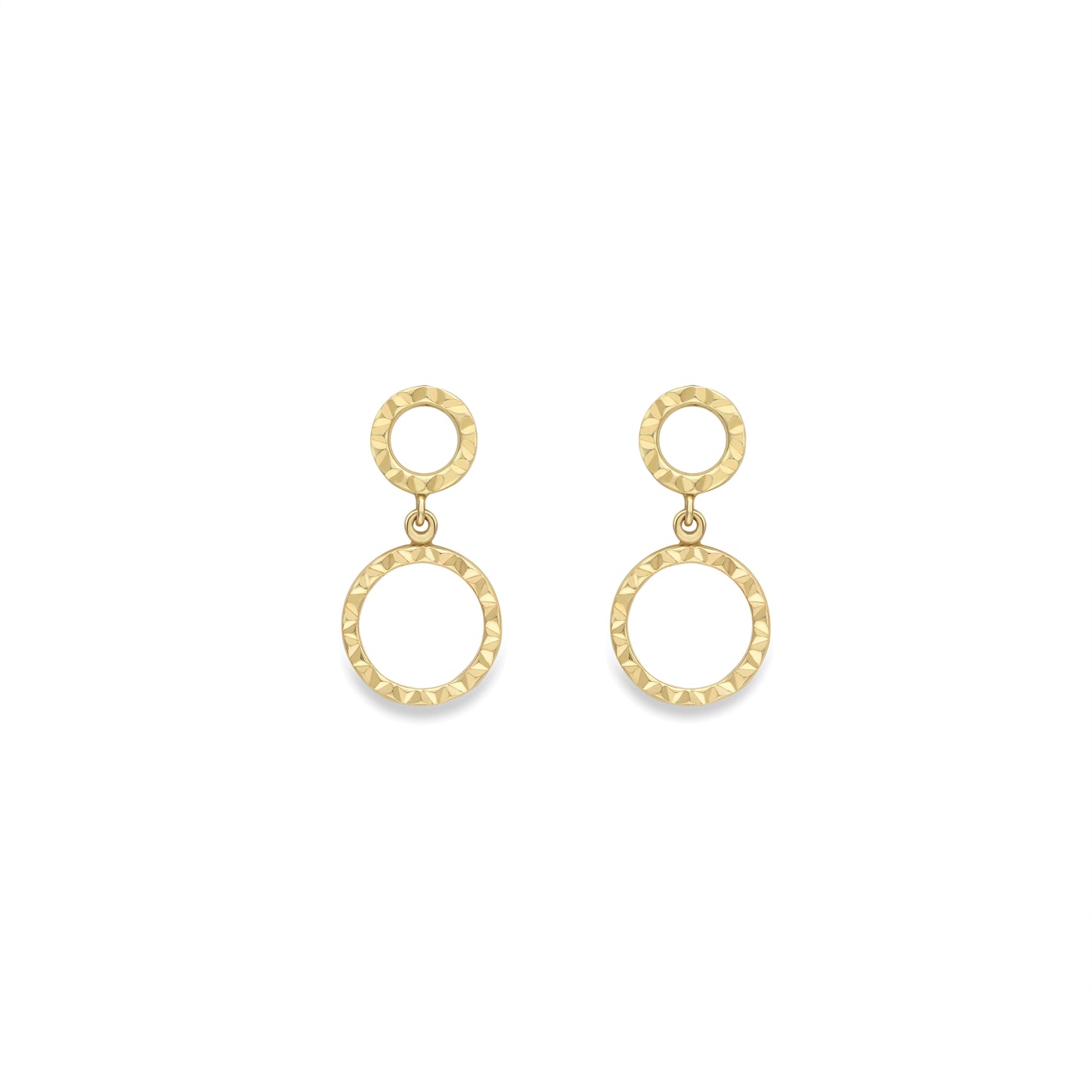 9ct Gold Glittery Double Circle Drop Earrings