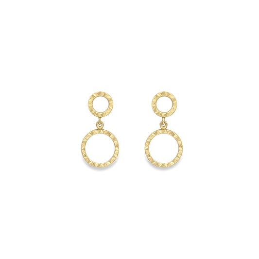 9ct Gold Glittery Double Circle Drop Earrings