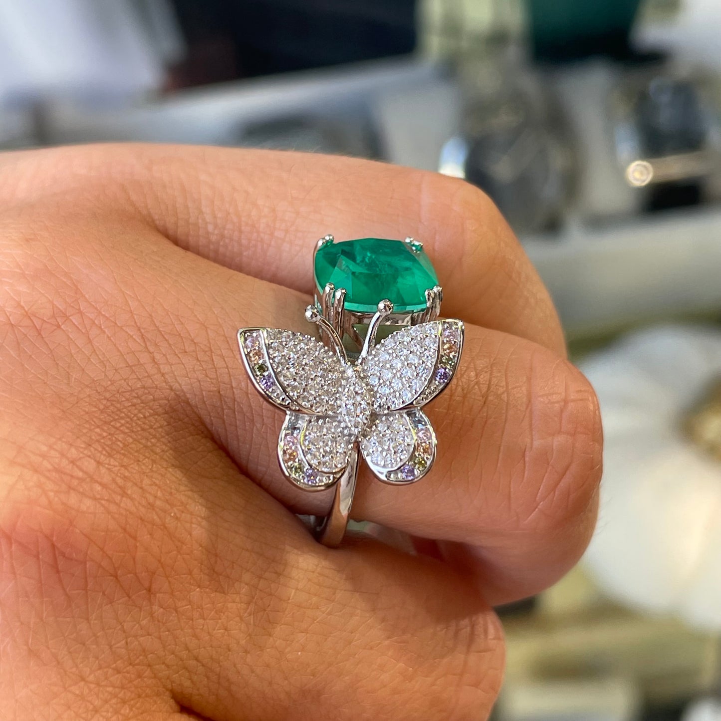 Silver Green Fusion Butterfly Moi at Toi Ring - John Ross Jewellers