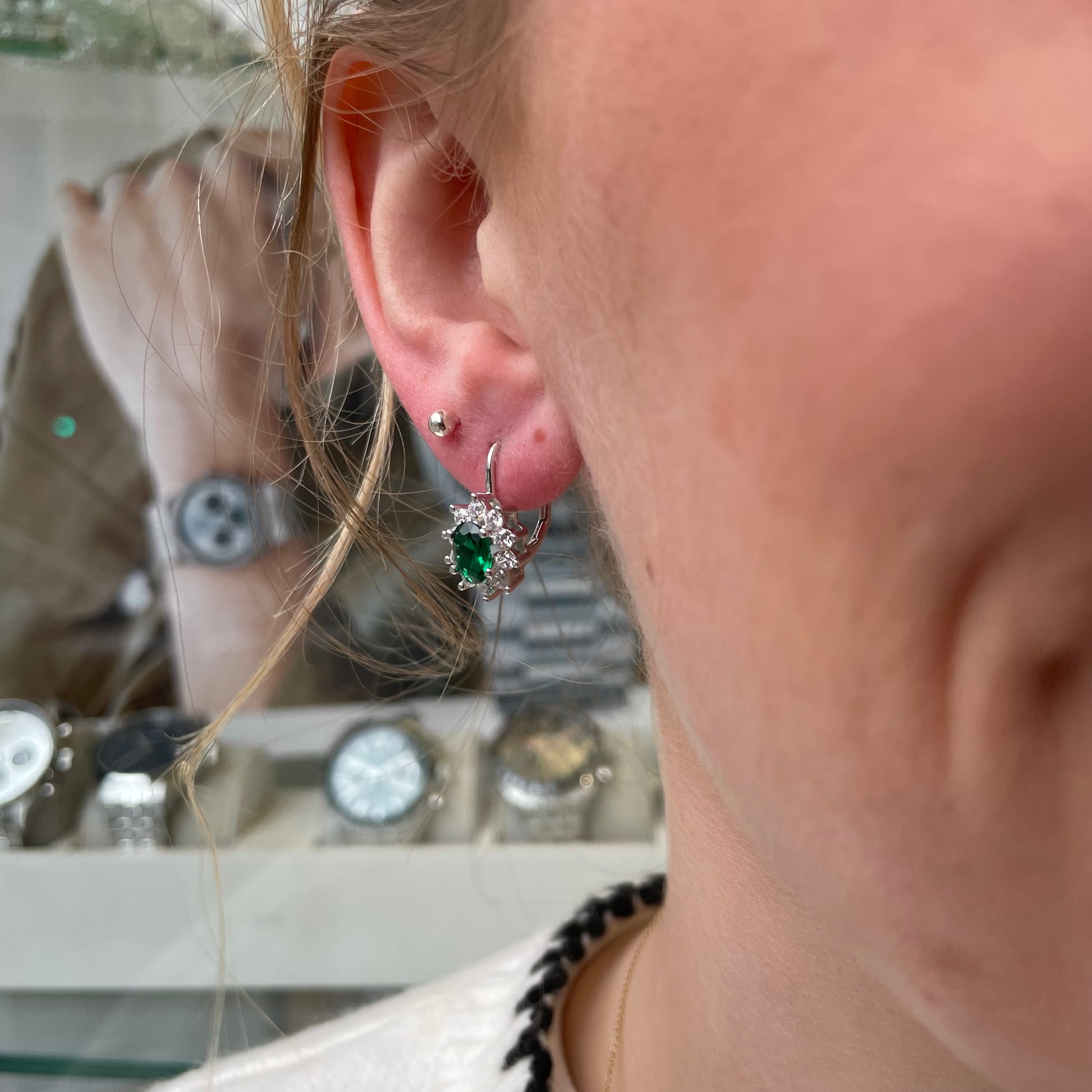 Silver Green CZ Diana Stud Earrings - John Ross Jewellers