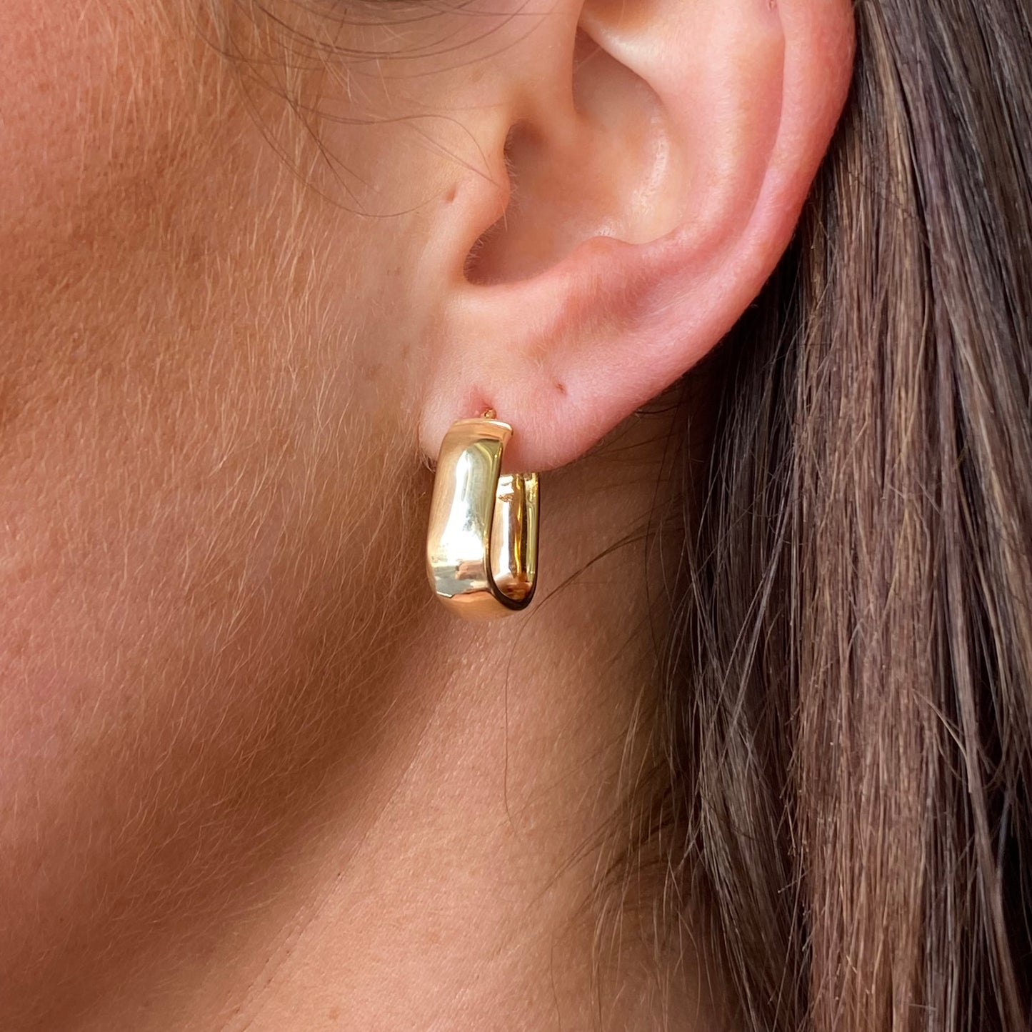 9ct Gold Rectangular Wide Tube Creole Hoop Earrings