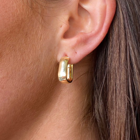 9ct Gold Rectangular Wide Tube Creole Hoop Earrings