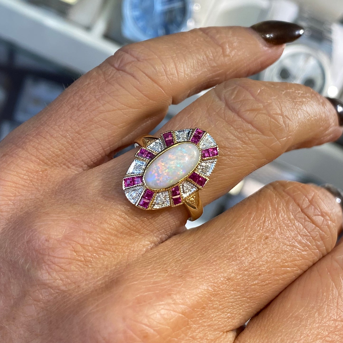 9ct Gold Opal, Ruby & Diamond Ring - John Ross Jewellers