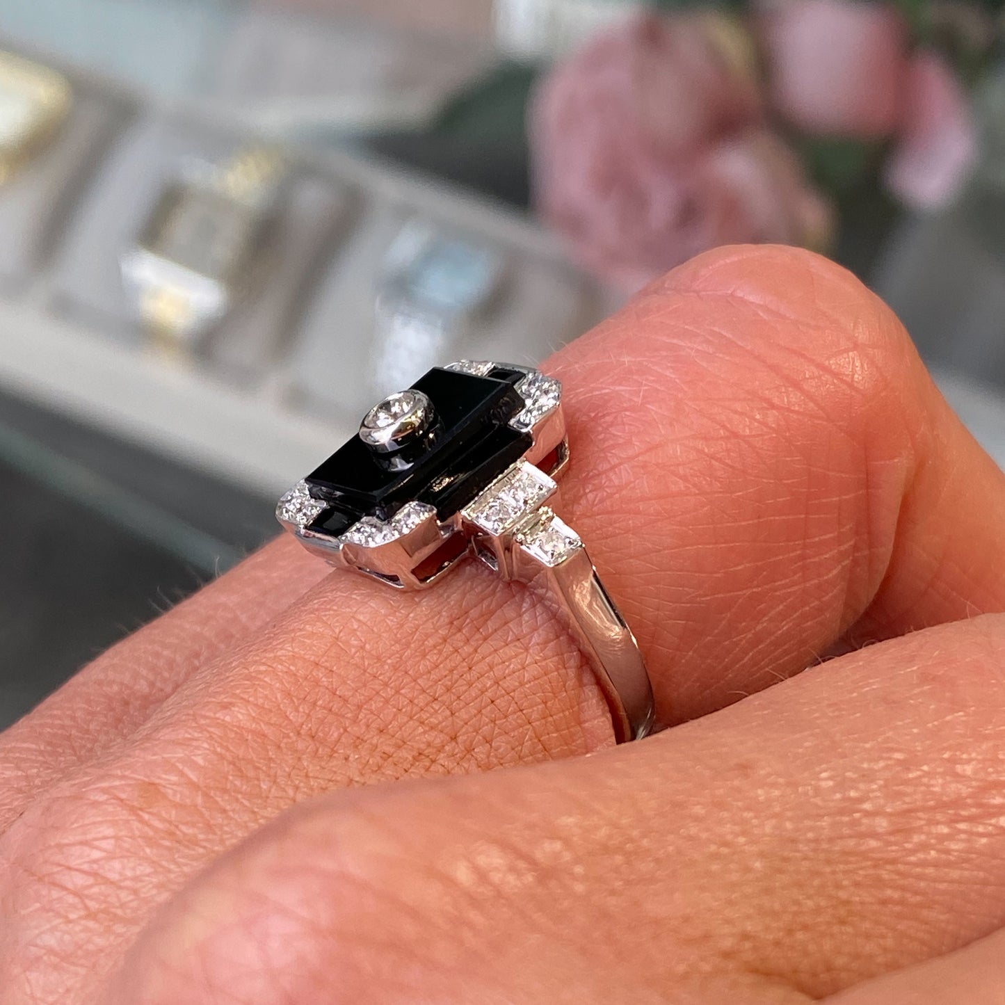 9ct White Gold Onyx & Diamond Ring - John Ross Jewellers