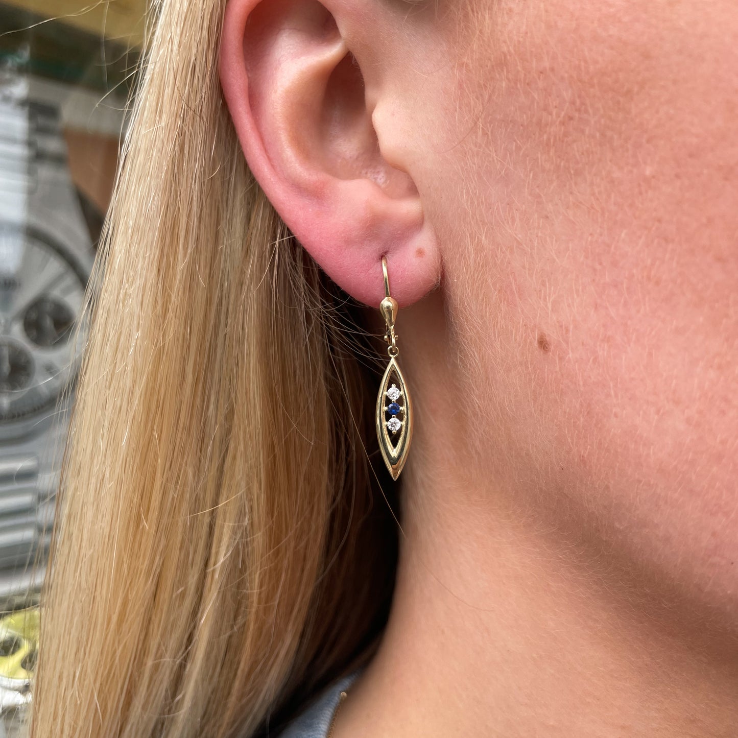 9ct Gold Sapphire CZ Drop Earrings - German Wires - John Ross Jewellers