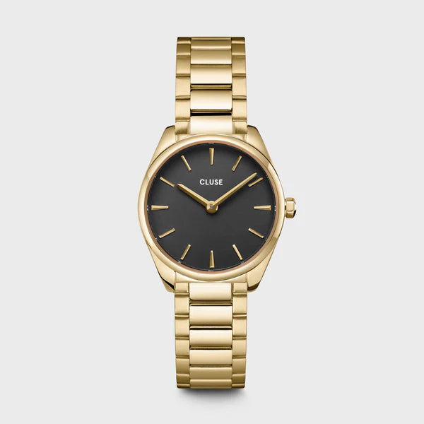 Gift Box Féroce Mini Watch Steel, Black & Chain Bracelet, Gold Colour
