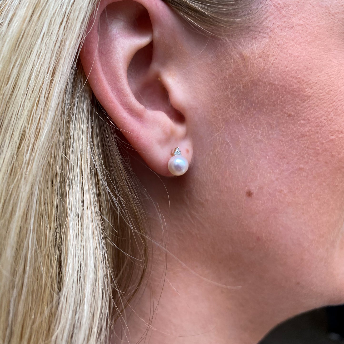 9ct Gold Cultured Pearl & Diamond Stud Earrings - John Ross Jewellers