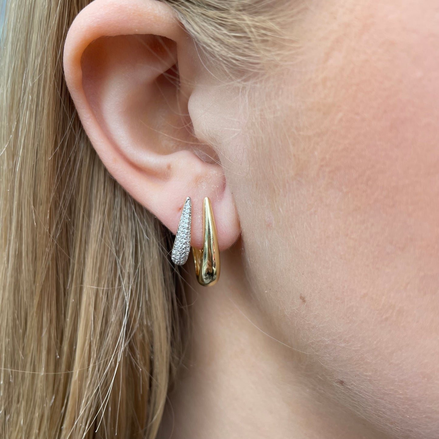 Sunshine CZ Two Tone J Hoop Earrings - John Ross Jewellers