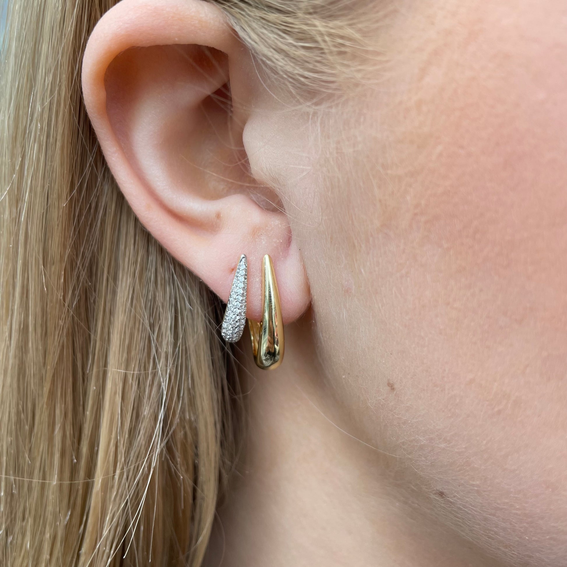 Sunshine CZ Two Tone J Hoop Earrings - John Ross Jewellers