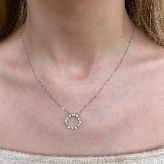 9ct white gold CZ circlet eternity necklace with sparkling cubic zirconia stones, elegant and timeless jewelry by Mark Milton.